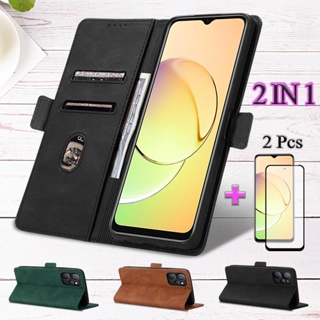 2 IN 1 เคสโทรศัพท์มือถือหนัง เซรามิค พร้อมช่องใส่บัตร สองชิ้น สําหรับ Realme 10 5G Realme 10T 5G Realme 9i 5G