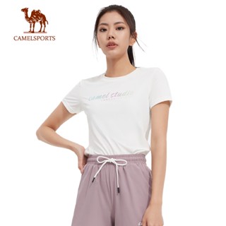 CAMEL SPORTS เสื้อยืดแขนสั้น ผ้าเรยอน ดูดซับความชื้น แบบแห้งเร็ว สไตล์สปอร์ต สําหรับผู้หญิง