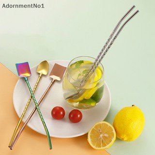 Adornmentno1 ช้อนหลอดดูดน้ํา สเตนเลส โลหะ ใช้ซ้ําได้ 2 in 1