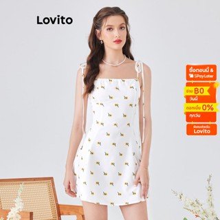 Lovito เดรสโบโฮลายดอกไม้ มีซิปหลัง สำหรับสตรี L54ED100 (ขาว)