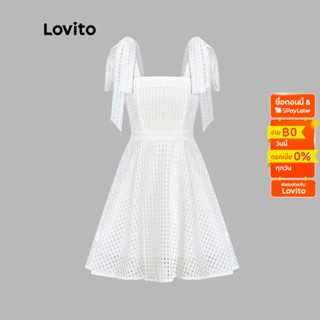 Lovito เดรสสายเดี่ยว ผ้าลินิน ผูกเชือก สายปรับได้ สไตล์โบโฮ สีพื้น สำหรับผู้หญิง L54ED093 (สีขาว)
