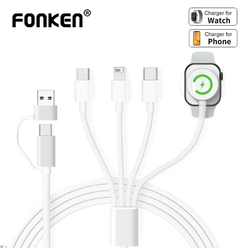 Fonken 4 in 2 แท่นชาร์จนาฬิกาข้อมือไร้สาย USB-A Type-C เป็น iOS Type-C Micro USB สําหรับ AP Phone Wa