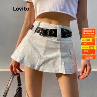 Lovito กระโปรงลำลองสีพื้น Y2K  สำหรับสตรีL52AD140 (สีขาว)