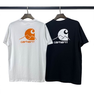  Carhartt เสื้อยืดแขนสั้นลําลอง พิมพ์ลายภูเขาโมโนแกรม สไตล์อเมริกัน สําหรับผู้ชาย และผู้หญิง