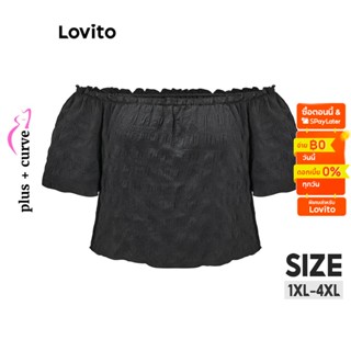 Lovito เสื้อเบลาส์ ไหล่ระบาย สำหรับผู้หญิง LBE02010 (สีดำ)