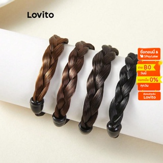 Lovito ยางรัดผม ขนเฟอร์เทียม ลําลอง สําหรับผู้หญิง L60AD067 (สีน้ําตาล/ดํา)