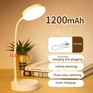 Alisond1 โคมไฟตั้งโต๊ะ แบบพับได้ Usb หรี่แสงได้ อ่านหนังสือ ถนอมสายตา LED 3 สี เรียบง่าย