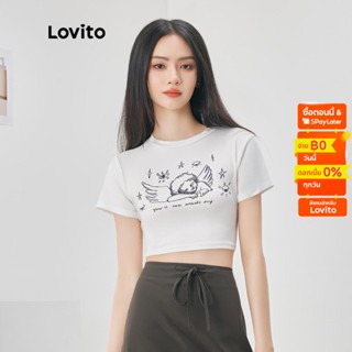 Lovito เสื้อยืดลำลอง แขนสั้น เบสิก Y2K  สำหรับสตรีL52AD028 (สีขาว)