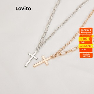 Lovito สร้อยคอโลหะ แบบเรียบ ลําลอง สําหรับผู้หญิง L60AD031 (ทอง/เงิน)