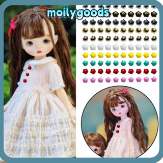 Moilyhd บักเกิลรองเท้า รูปดอกไม้ ขนาดเล็ก 4 มม. 10 สี อุปกรณ์เสริม สําหรับตุ๊กตา 50 ชิ้น