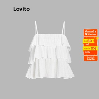 Lovito เสื้อครอปแขนกุด พิมพ์ลาย สไตล์ลำลอง สีพื้น สำหรับผู้หญิง L53AD026 (สีขาว)