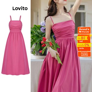 Lovito ชุดเดรส ทรงสอบ สีพื้น สไตล์ลำลอง สำหรับผู้หญิง L55AD060 (สีฮอตพิงค์)