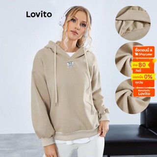Lovito เสื้อกันหนาว โอเวอร์ไซซ์ ลายตัวอักษร สไตล์เกาหลี สำหรับผู้หญิง LBE01084 (สีกากี)