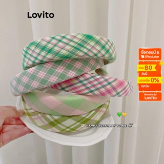 Lovito ที่คาดผมลําลอง ผ้าฝ้ายลายตาราง Y2K สําหรับผู้หญิง L60AD059 (สีเขียวอ่อน/ฟ้าอ่อน/ชมพู/เขียว)