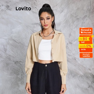 Lovito เบลาส์ลำลอง สีพื้น คร็อป สำหรับสตรี LBE02104 (สีกากี)