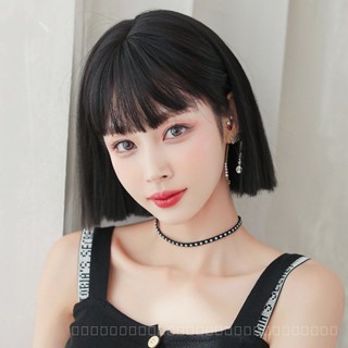 [0727]YWQJ-JF Wig Womens Short Hair New Internet-Famous round Face Short Wig Sheath Full Top Shoulder-Length Short Straight Hair Full-Head Wig KHHH