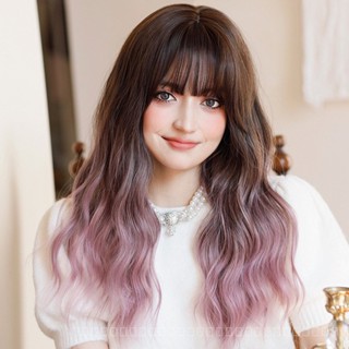 [0727]YWQJ-JF Wig Female Long Curly Hair Haze Purple Painting Dyed Top Long Hair Purple Gradient Full-Head Wig Comic Wig Female PR13