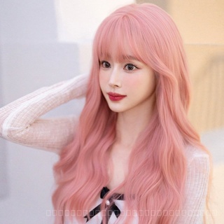 [0727]YWQJ-JF Wig Womens Long Hair New Style Pink Wig Sheath Summer Natural Sweet Full-Head Wig Style Full Top Wig PAQE