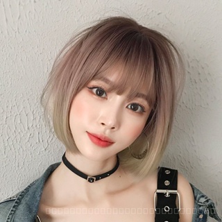 [0727]YWQJ-JF Wig Womens Short Hair Bobo New Short Straight Hair Realistic Chemical Fiber Wig Sheath Gradient Color Style GY0S