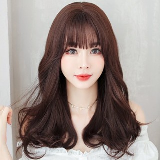 [0727]YWQJ-JF Wig Womens Long Curly Hair Elegant Waves Roll Natural Full-Head Wig Korean Style Air Bangs Mid-Length Hair Full Top Hair Cover T5RT