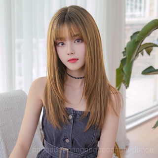 [0727]YWQJ-JF Big Goods Womens Long Hair Realistic Natural Full-Head Wig Long Straight Hair Air Bangs Wig Fluffy Internet Celebrity Hair Cover D4BZ