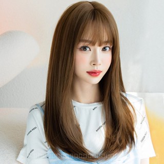 [0727]YWQJ-JF Womens Long Straight Hair Full-Head Wig Inner Button Air Bangs Temperament Youthful-Looking New Fluffy Simulation Hair Cover S62R