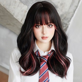 [0727]YWQJ-JF Wig Female Long Curly Hair Full Top Dyed Berry Long Curly Hair Full-Head Wig European and American Style Straight Bangs Big Wave Hair Cover CBIL