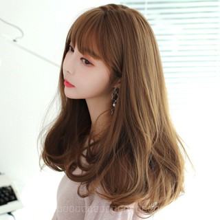 [0727]YWQJ-JF Internet Hot New Wig Long Curly Hair Natural &amp; Fluffy Realistic Womens Long Hair Trimming Face Mid-Length Long Hair with Bangs Full-Head Wig 32Z3