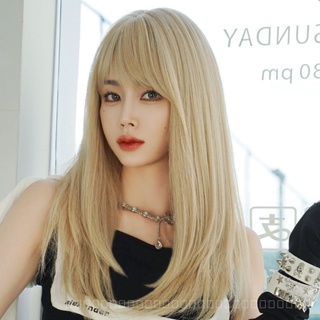 [0727]YWQJ-JF Wig Womens Long Straight Hair White Gold Color Whole Wig Autumn New Fashion Level Full-Head Wig Long Hair OGZV
