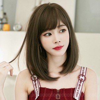 [0727]YWQJ-JF Wig for Women, Oblique, Full-Length, Full-Top Hair, Set Net Red, Wig Sheath Natural, Realistic, Shoulder-Length Wig A3EZ