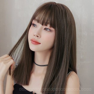 [0727]YWQJ-JF Wig Womens Long Hair Air Bangs Black Long Straight Invisible Simulation Wig Sheath Natural Long Straight Hair Full-Head Wig 8LHU