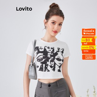 Lovito เสื้อยืดลำลอง เบสิก สำหรับสตรี L54ED133 (ดำ และ ขาว)