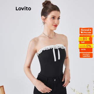 Lovito เสื้อเกาะอก แต่งโบด้านหน้า สำหรับผู้หญิง รุ่น L54ED049 (สีดำ)