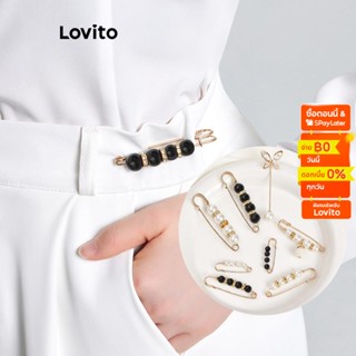 Lovito สร้อยข้อมือโลหะ ประดับไข่มุก สําหรับผู้หญิง L60AD008 (สีขาว/ดําและขาว/ดํา)