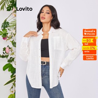 Lovito เสื้อเบลาส์ มีกระเป๋า หรูหรา สำหรับผู้หญิง LBE02037 (สีขาว)