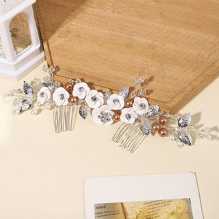 [0721]YWSY-XNTS Cross-Border Hot Selling New Korean Style Bridal Hair Accessories Fashion Polymer Clay Diamond-Embedded Flower Word Double-Headed Hair Comb Headdress J8UK