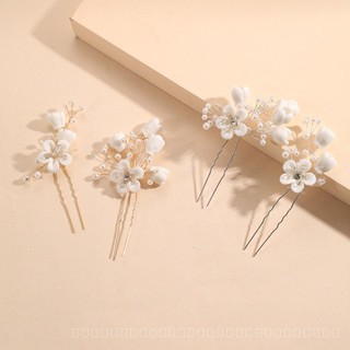 [0721]YWSY-XNTS Handmade Bridal Korean Simple Bridal Handmade Pearl Ceramic Crystal Hairpin Pin U-Shaped Clip Wedding Hair MTZV