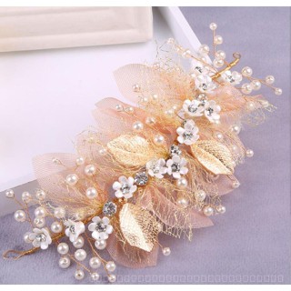 [0721]YWSY-XNTS Golden Silk Yarn Hair Band Headwear Leaf Pearl Flower Wedding Hair Band Hair Accessories Bride Wedding Accessories J9LQ