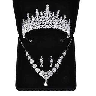 [0511]HG Bridal Crown Headdress New Wedding Elegant Amazon Hair Accessories Necklace Three-Piece Earrings Set Wedding Dress Birthday Accessories KQTX