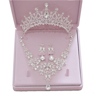 [0511]HG Cross-Border New Arrival Bridal Necklace Headdress Three-Piece Set Crown Wedding Match Jewelry Box Wedding Headdress Necklace Z5S5