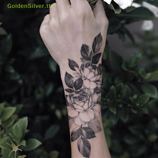 Goldensilver แผ่นสติกเกอร์รอยสักชั่วคราว ลายดอกกุหลาบ สีดํา เซ็กซี่ TH