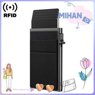 Mh กระเป๋าสตางค์อลูมิเนียม RFID อเนกประสงค์ กันขโมย บางพิเศษ สไตล์นักธุรกิจ สําหรับผู้ชาย