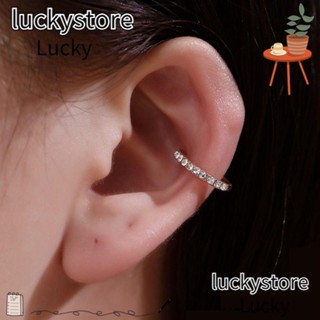 Lucky ต่างหูสตั๊ด ประดับเพชร เพทาย สีทอง สีเงิน สําหรับผู้หญิง 1 ชิ้น