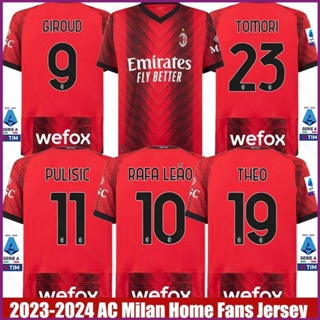 Yx 2023-2024 เสื้อยืด แขนสั้น พิมพ์ลาย AC Milan Home Giroud Pulisic Leao Tomori Theo Jersey พลัสไซซ์