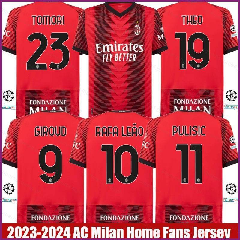 Yx 2023-2024 เสื้อยืด ลาย AC Milan Home Giroud Pulisic Leao Tomori Theo Jersey สําหรับผู้ชาย และผู้หญิง
