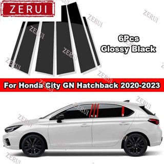 Zr ฝาครอบเสาประตูหน้าต่างรถยนต์ คาร์บอนไฟเบอร์ สีดําเงา สําหรับ Honda City GN Hatchback 2020-2023 6 ชิ้น