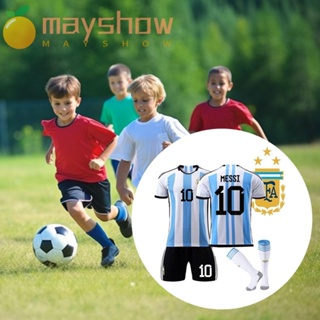 Mayshow เสื้อกีฬาฟุตบอล โพลีเอสเตอร์ ระบายอากาศ No.10 สําหรับเด็ก 3 ชิ้น