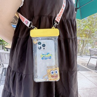 กระเป๋าใส่โทรศัพท์มือถือ PVC กันน้ํา ลาย SpongeBob น่ารัก ขนาด 7.2 นิ้ว พร้อมสายคล้องคอ สําหรับดําน้ํา