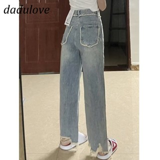 DaDulove💕 New American Ins High Street Retro Jeans Niche High Waist Raw Edge Straight-leg Pants Large Size Trousers