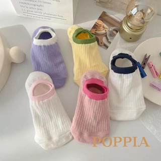 Poppia- ถุงเท้าข้อสั้น กันลื่น สีตัดกัน แฟชั่นฤดูร้อน สําหรับผู้หญิง